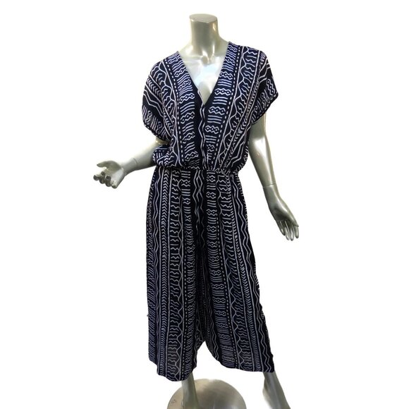 World Market Jumpsuit Corset  S-M Back Black White Tribal Mudprint Style Relaxed - Picture 2 of 8